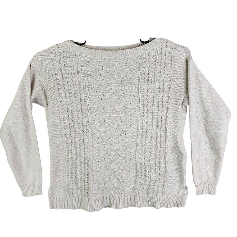 Womens Chaps Classic Ivory Cable Knit Sweater Long Sleeve Boat Neck Size S